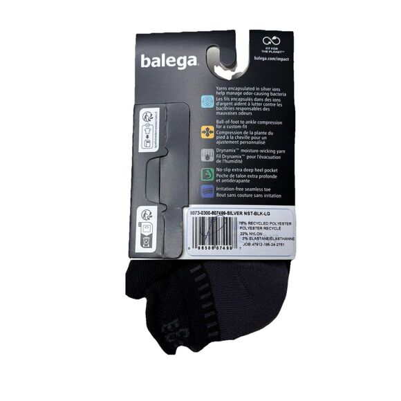 Balega Silver argent Medium Cushioning No Show Black Socks Large Mens New - Picture 3 of 4